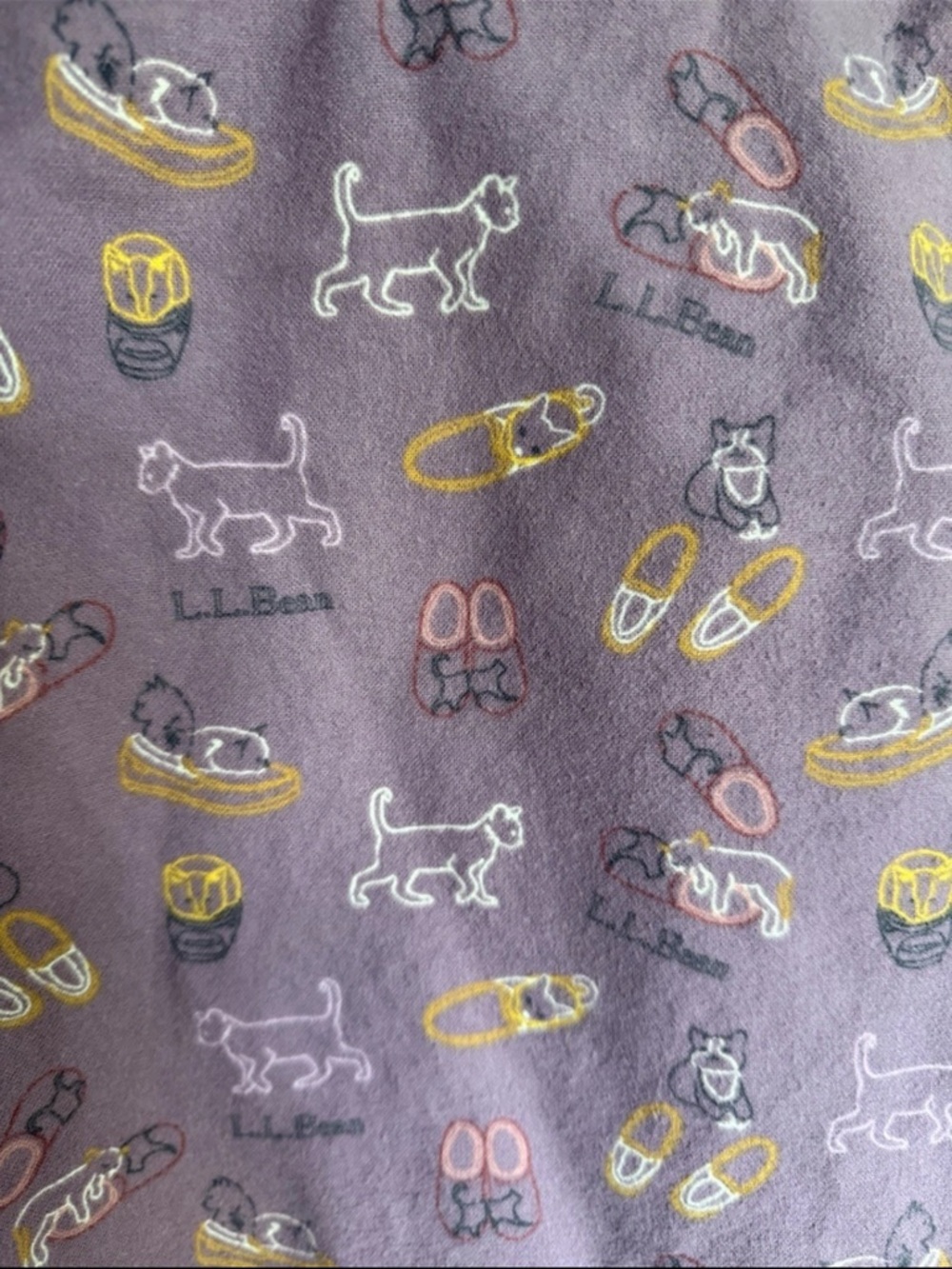 LL Bean Cat Lover Purple Flannel Pajama Pants Womens Size Petite XL Drawstring